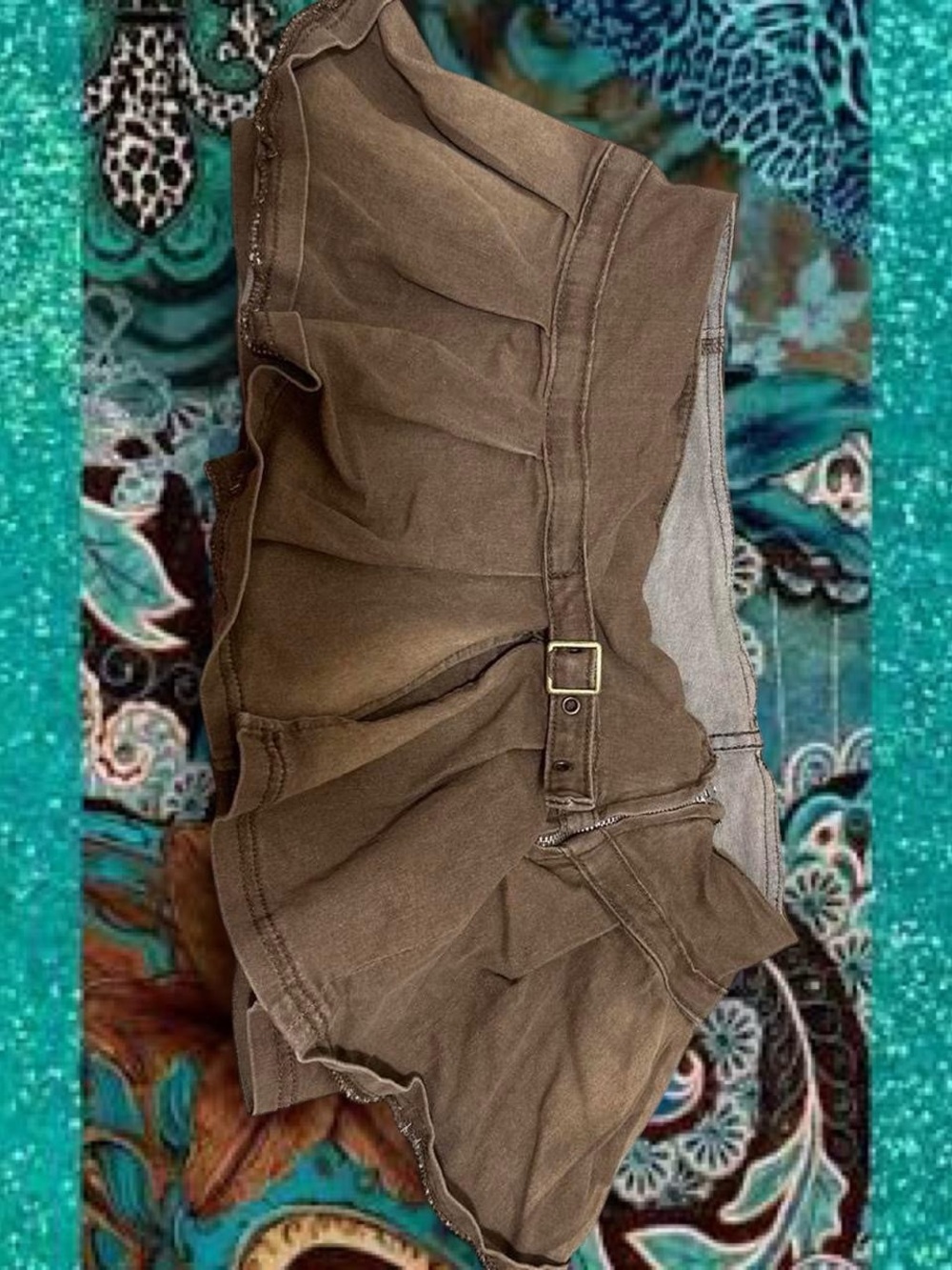 SHEIN Brown Pleated Mini Skirt with Buckle Detail